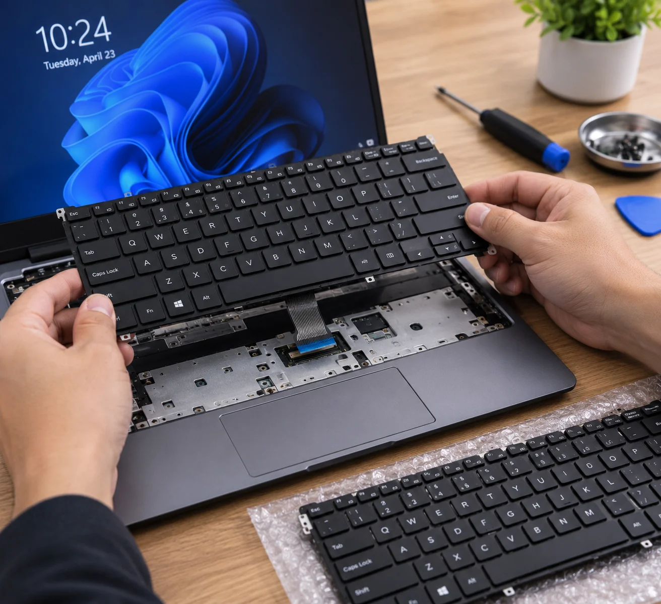 Substituição do teclado de um portátil